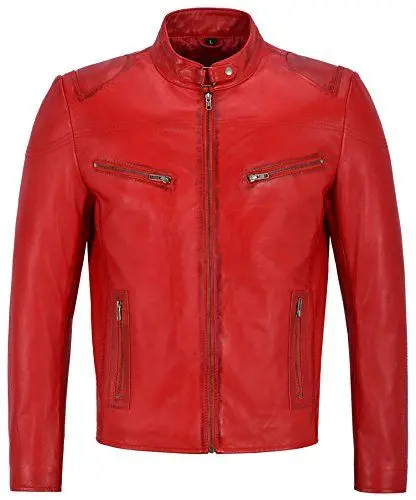 Produktbild: ' Speed ' SR02 Herren Red Washed Klassische Biker Stil Motorrad- Echtlederjacke (M, Red)